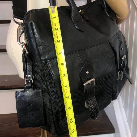 WRALPH LAUREN Black Leather /Canvas Top Handle Briefcase Crossbody Shoulder Bag - Picture 15 of 17